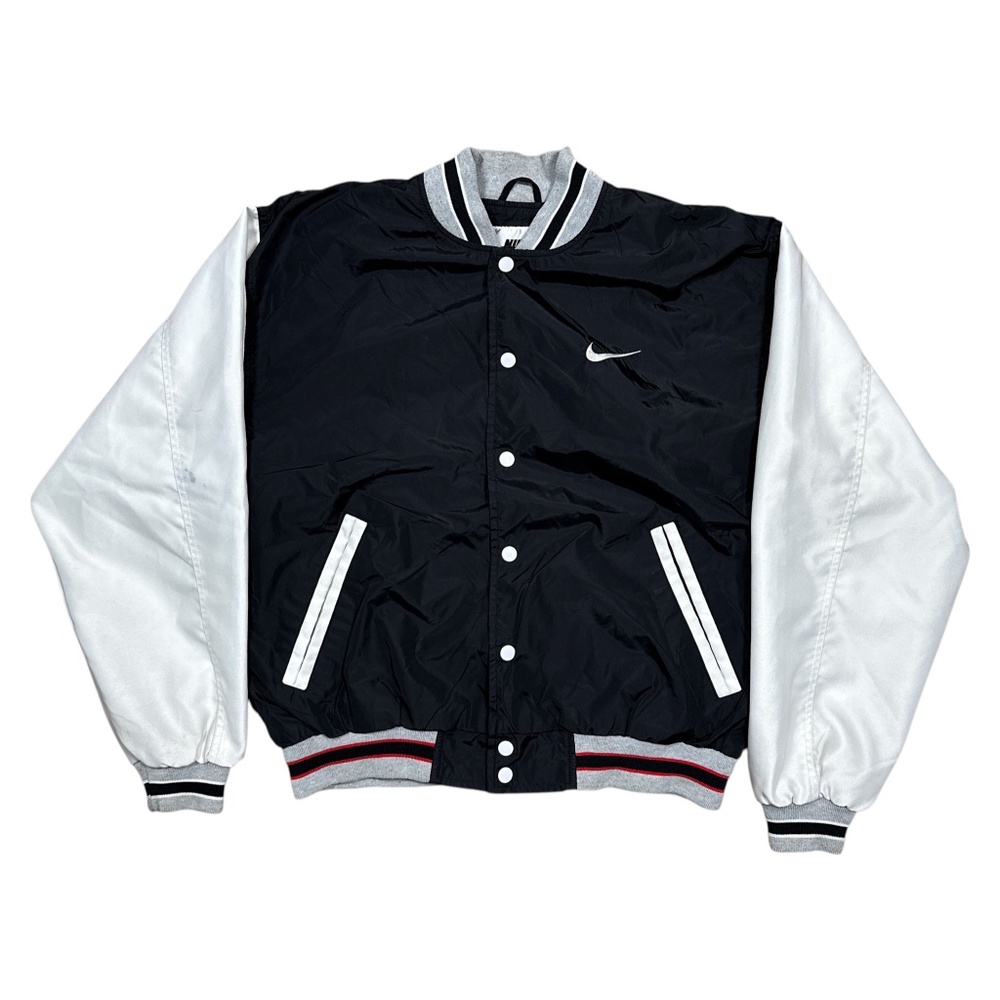 Vintage 90s Nike Black White Nylon Bomber Windbreaker Jacket Mens Medium